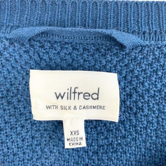 Aritzia Wilfred Galois Silk Cashmere V Neck Sweater Blue Teal Pullover US XXS - Picture 6 of 8